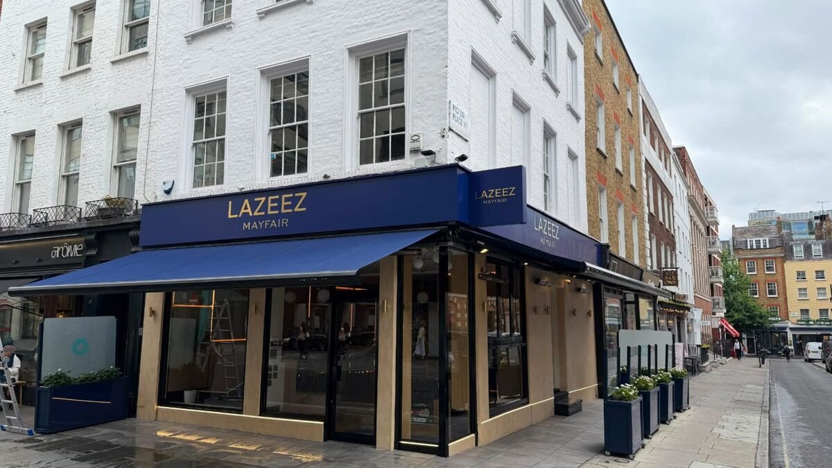 The finished Lazeez Mayfair shopfront on Duke Street, a recent MP Design fit out